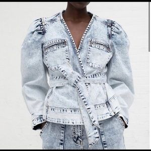 Ulla Johnson Puff Sleeve Denim Jacket Acid Wash